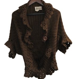 Ivy Jane Knit Crochet Sweater Shrug Brown